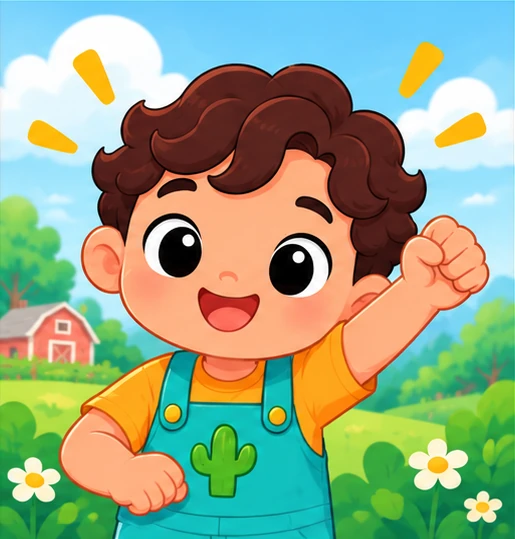 Child cheering beside colorful puzzle pieces