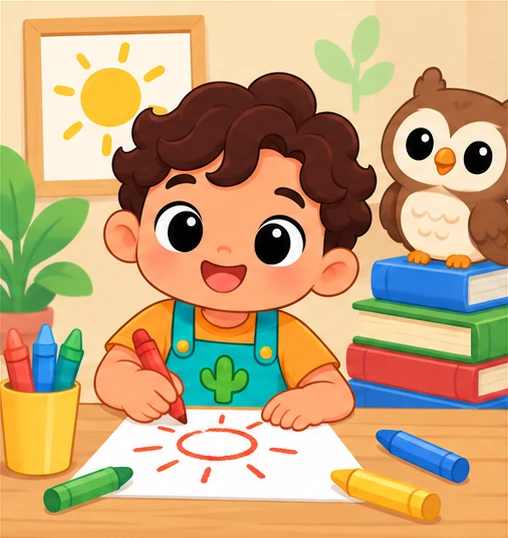 Child painting with a brush and colorful palette